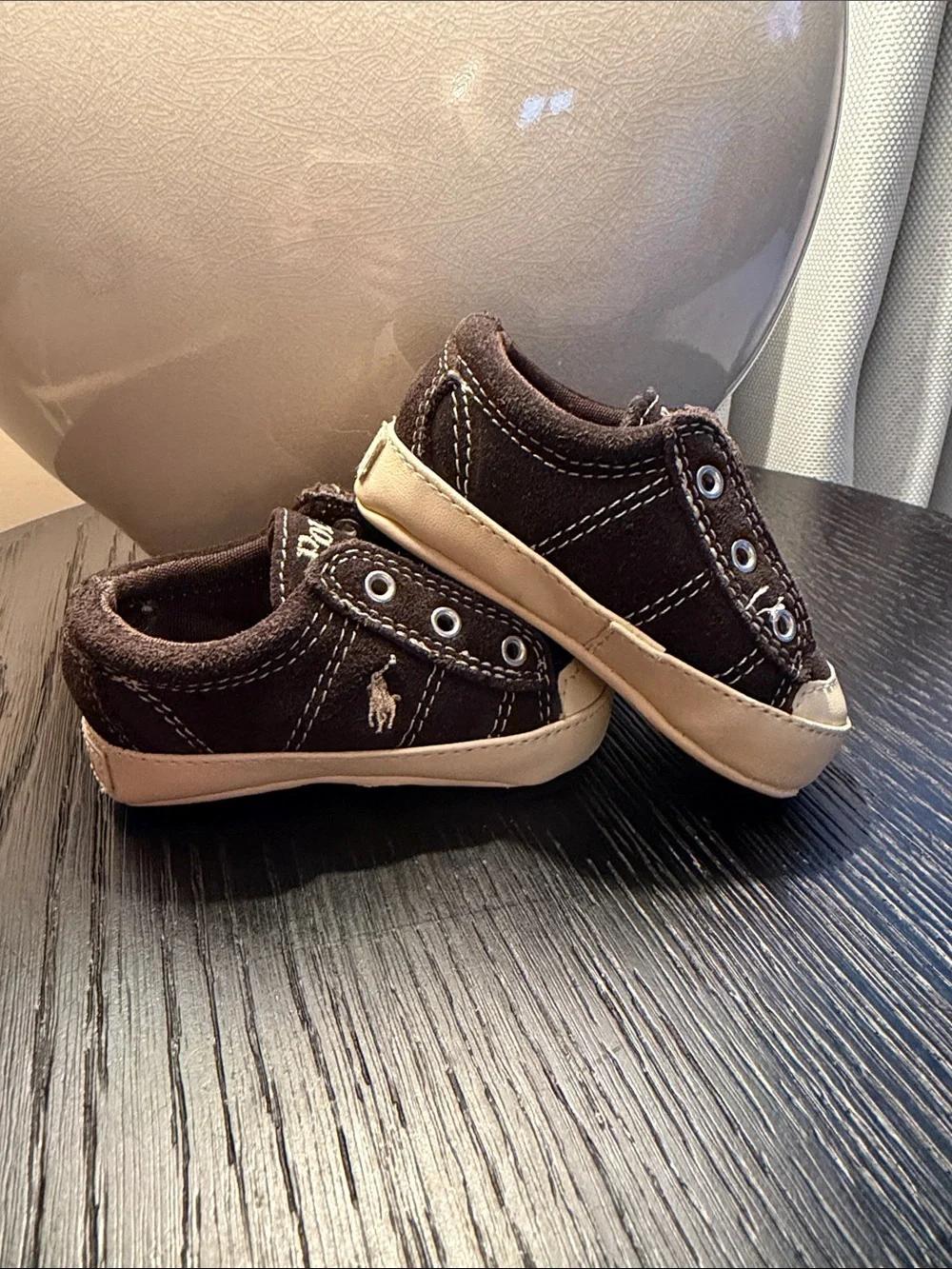 Polo by Ralph Lauren Brown and Cream Suede Slip-On Baby Shoes sz 2